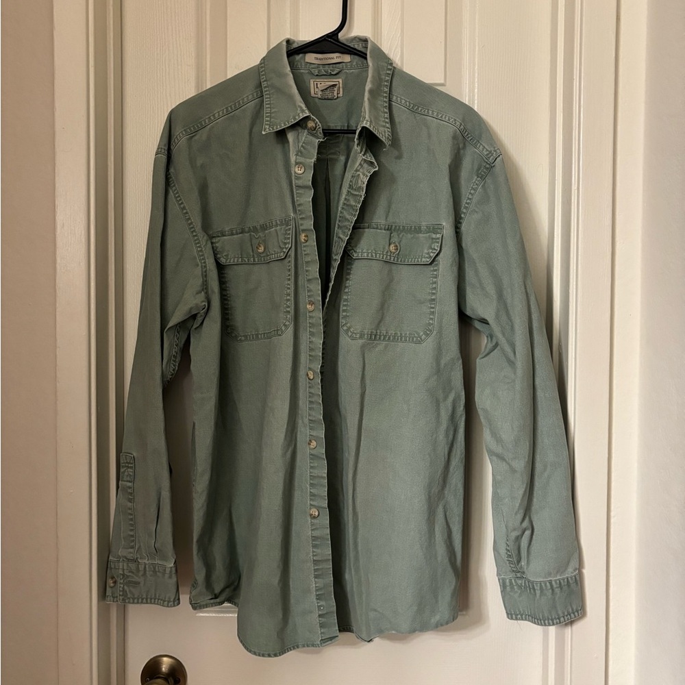 Vintage LL Bean Green Button Down Casual Collared Shirt Men’s Size Large USA
